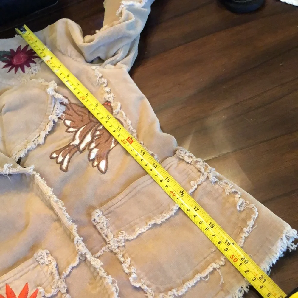 🌻Wet Seal Corduroy embroidered bohemian fringe snap close eyelet lined jacket - Picture 15 of 16